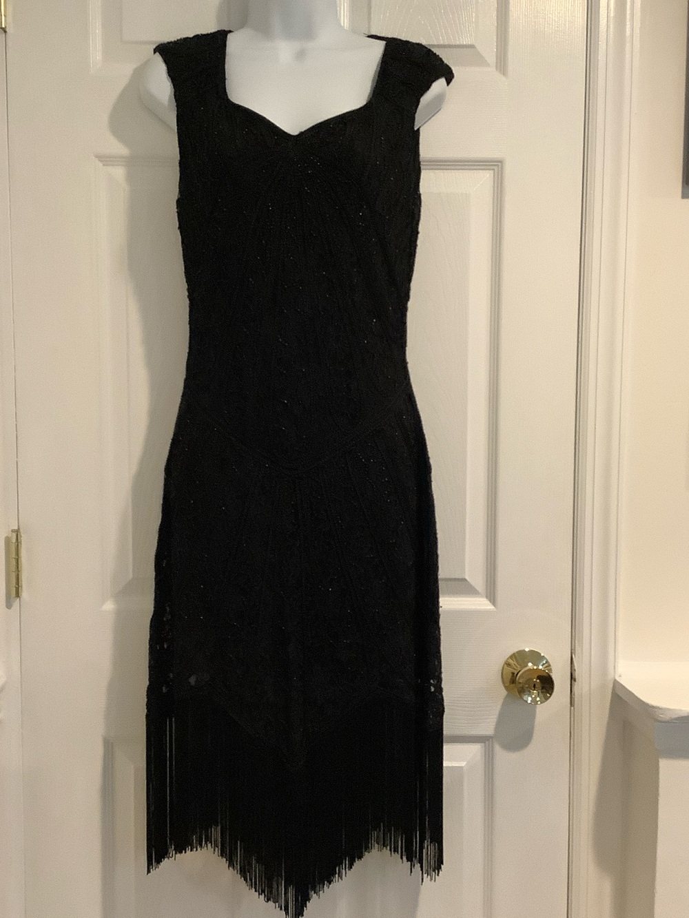 NWT VIJIV Black Beaded Tassel Great Gatsby Wedding Guest Formal Event Dress M
